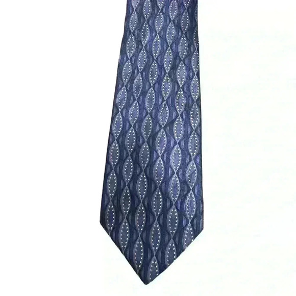 David Taylor Men’s Neck Tie Blue White Yellow Pattern 100% Polyester - Picture 4 of 8